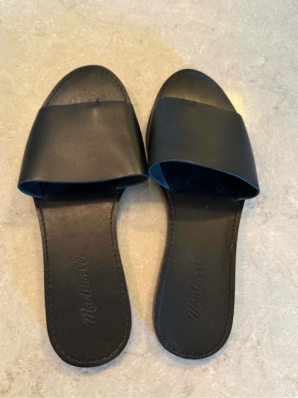 Madewell Black Boardwalk Post Slide Sandals Leather